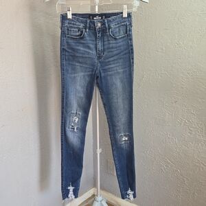 Hollister High Rise Super Skinny Blue Distressed Skinny Jeans Classic Stretch